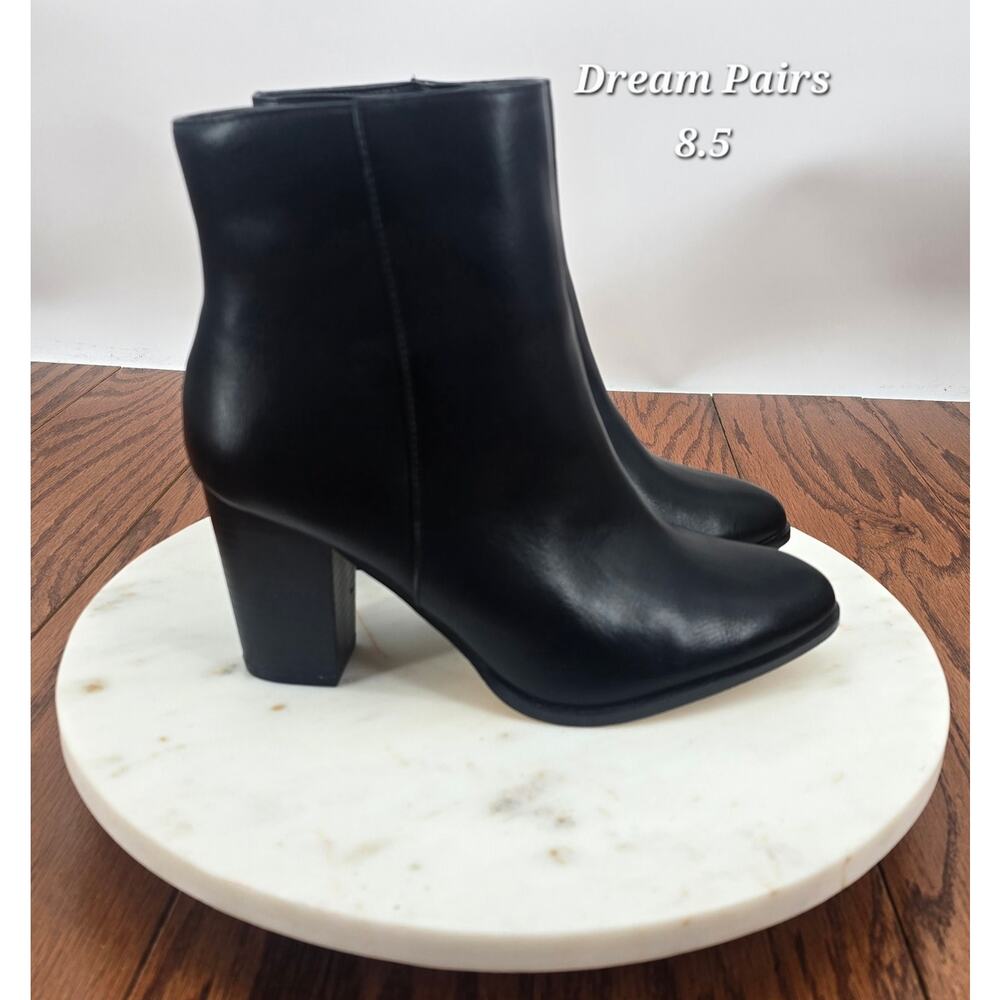 Dream Pairs Anita Black Faux Leather Ankle Booties Women’s 8.5 Chunky Heel